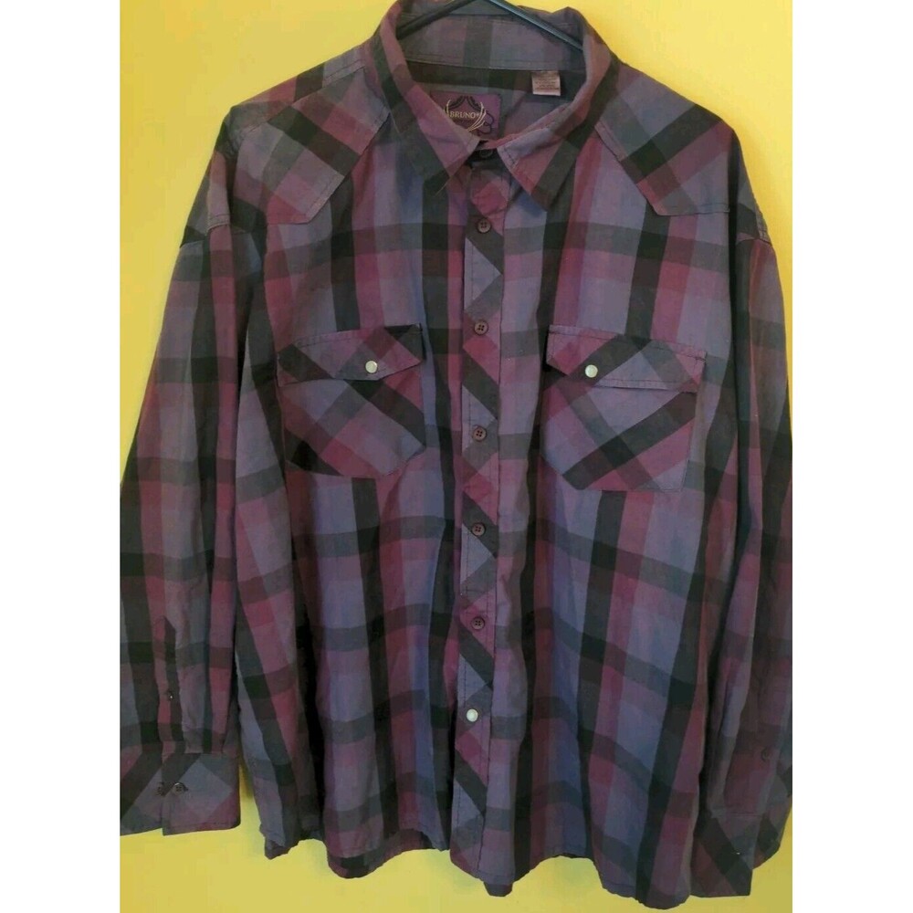 Bruno New York Womens 3X Western Shirt Purple Plaid Long Sleeve Pearl Button EUC - Picture 2 of 8